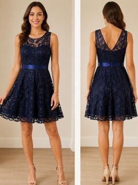 Navy Lace Sequin Dress
